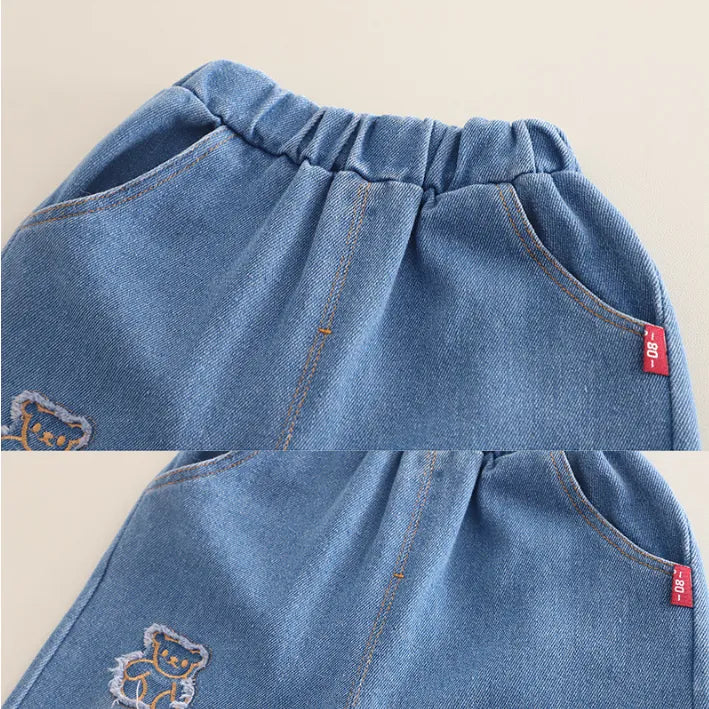 1-5 Yaş Peluş Detaylı Sweat & Jean Çocuk Takımı (3 Renk Seçenekli)