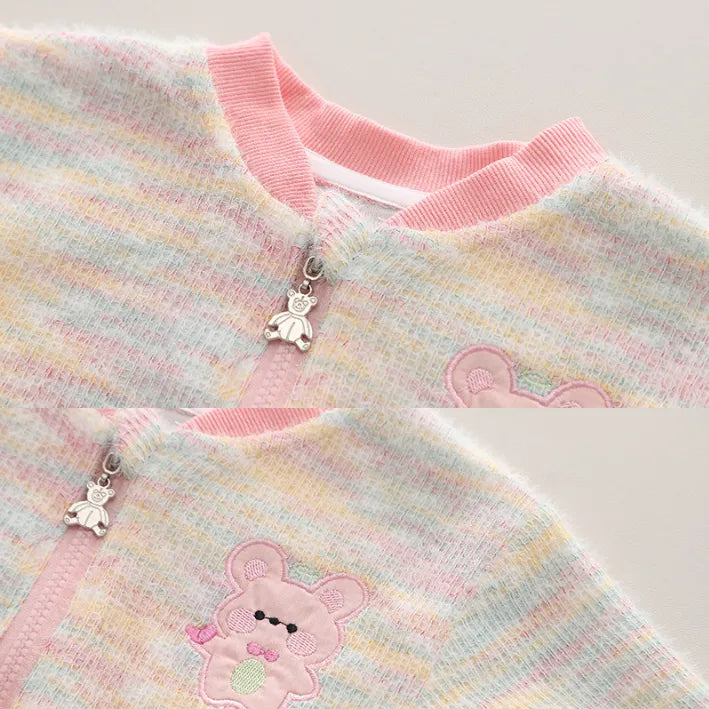 1-5 Yaş Renkli Triko Hırkalı 3 Parça Çocuk Takımı (Pembe & Mavi)