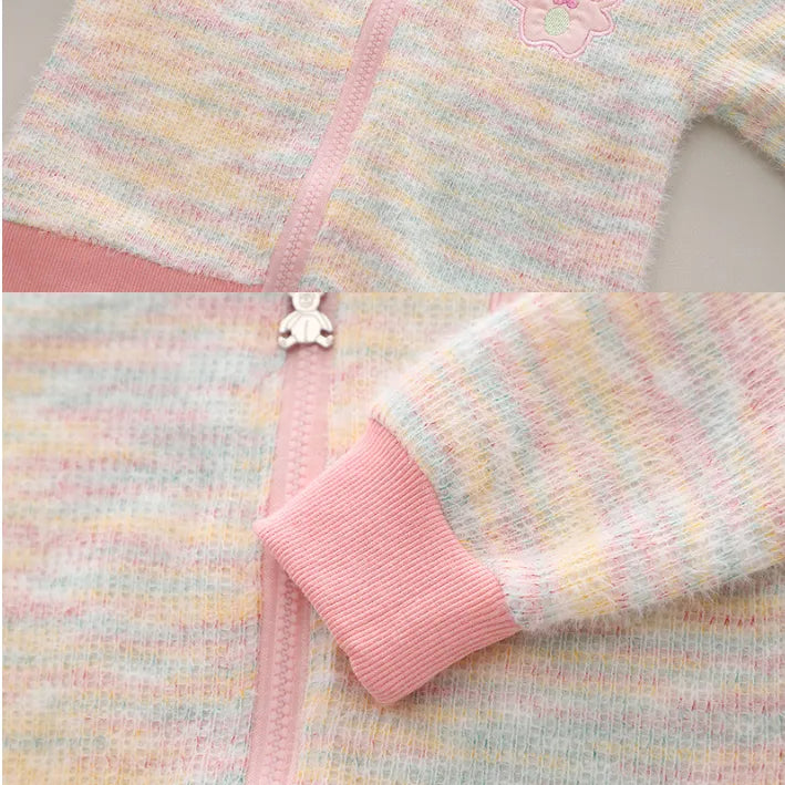 1-5 Yaş Renkli Triko Hırkalı 3 Parça Çocuk Takımı (Pembe & Mavi)