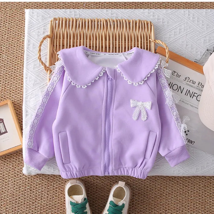 1-5 Yaş Dantel Detaylı 3 Parça Çocuk Takımı (Pembe & Lila)