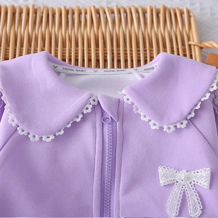 1-5 Yaş Dantel Detaylı 3 Parça Çocuk Takımı (Pembe & Lila)