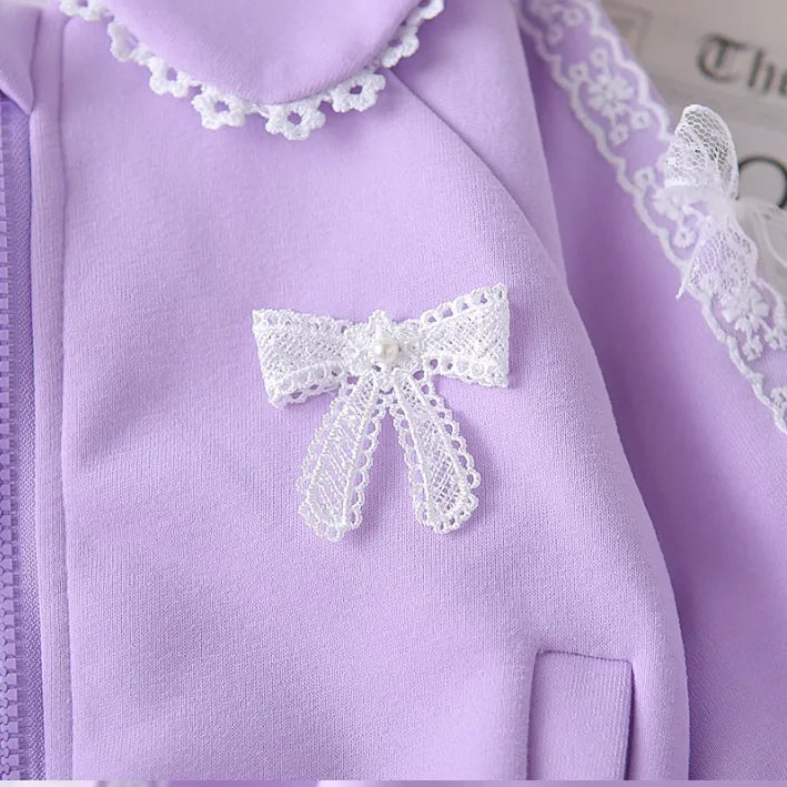 1-5 Yaş Dantel Detaylı 3 Parça Çocuk Takımı (Pembe & Lila)