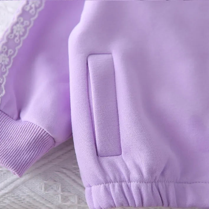 1-5 Yaş Dantel Detaylı 3 Parça Çocuk Takımı (Pembe & Lila)