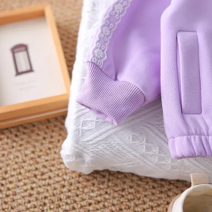 1-5 Yaş Dantel Detaylı 3 Parça Çocuk Takımı (Pembe & Lila)