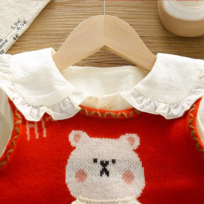 1-5 Yaş Kız Çocuk Ayıcık Desenli 2 Renk Jean Takım