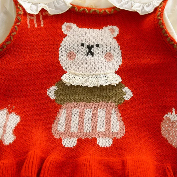 1-5 Yaş Kız Çocuk Ayıcık Desenli 2 Renk Jean Takım