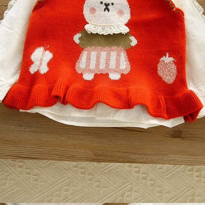 1-5 Yaş Kız Çocuk Ayıcık Desenli 2 Renk Jean Takım