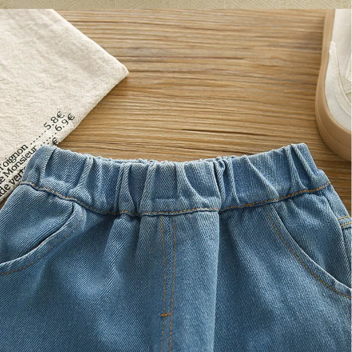 1-5 Yaş Kız Çocuk Ayıcık Desenli 2 Renk Jean Takım