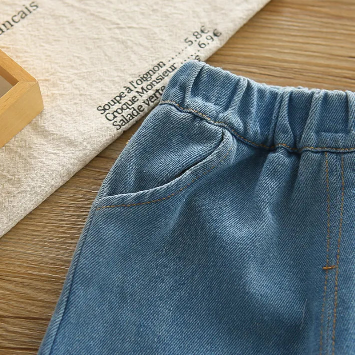 1-5 Yaş Kız Çocuk Ayıcık Desenli 2 Renk Jean Takım