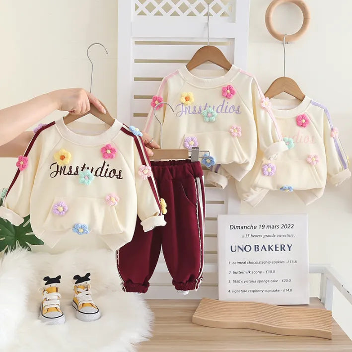 1-5 Yaş Kız Çocuk Çiçekli Takım – 3 Renk Seçenekli