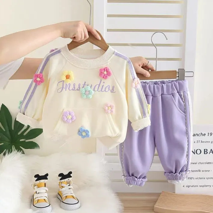 1-5 Yaş Kız Çocuk Çiçekli Takım – 3 Renk Seçenekli