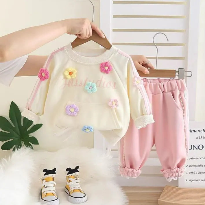 1-5 Yaş Kız Çocuk Çiçekli Takım – 3 Renk Seçenekli