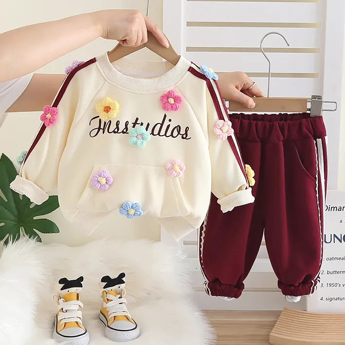 1-5 Yaş Kız Çocuk Çiçekli Takım – 3 Renk Seçenekli