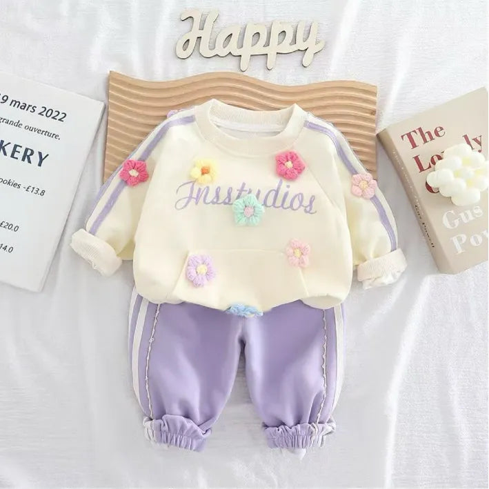 1-5 Yaş Kız Çocuk Çiçekli Takım – 3 Renk Seçenekli