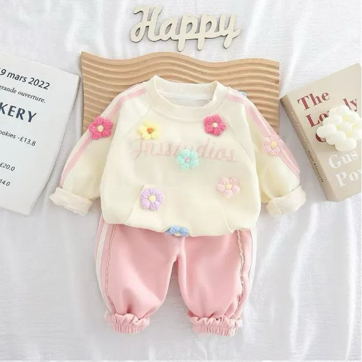 1-5 Yaş Kız Çocuk Çiçekli Takım – 3 Renk Seçenekli