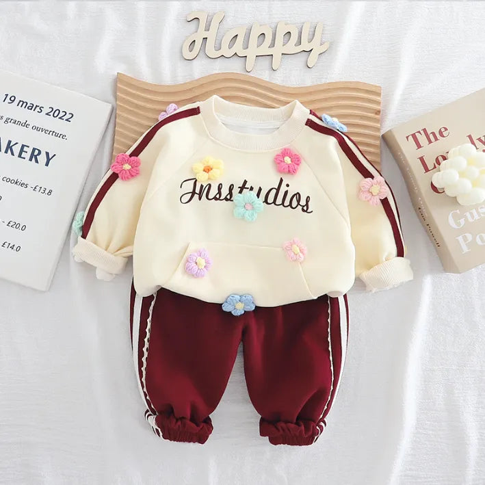 1-5 Yaş Kız Çocuk Çiçekli Takım – 3 Renk Seçenekli