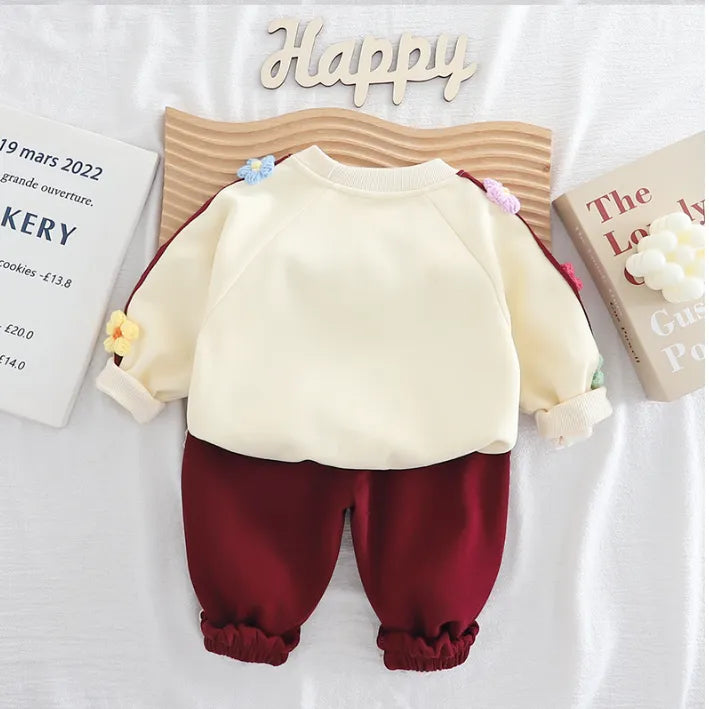 1-5 Yaş Kız Çocuk Çiçekli Takım – 3 Renk Seçenekli