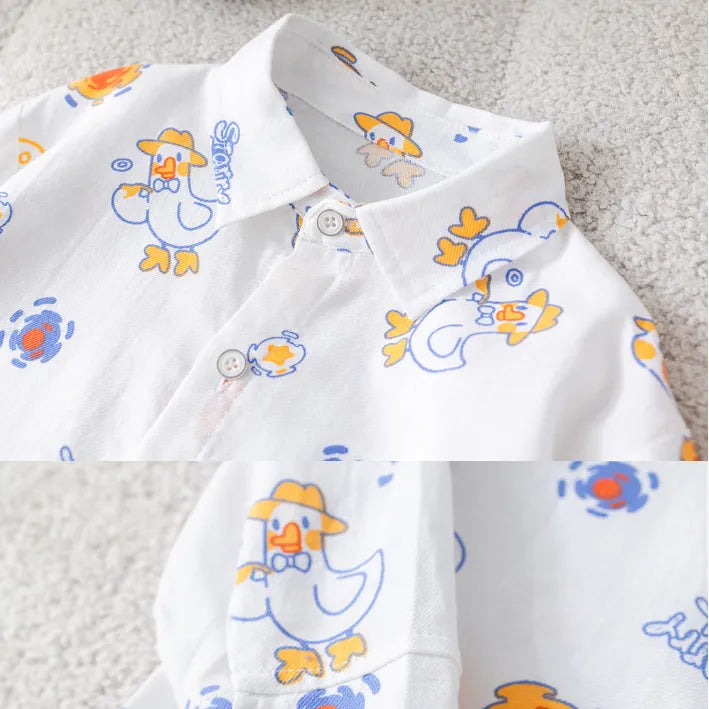 1-5 Yaş Unisex Kovboy Ördek Desenli 3’lü Kot Takım