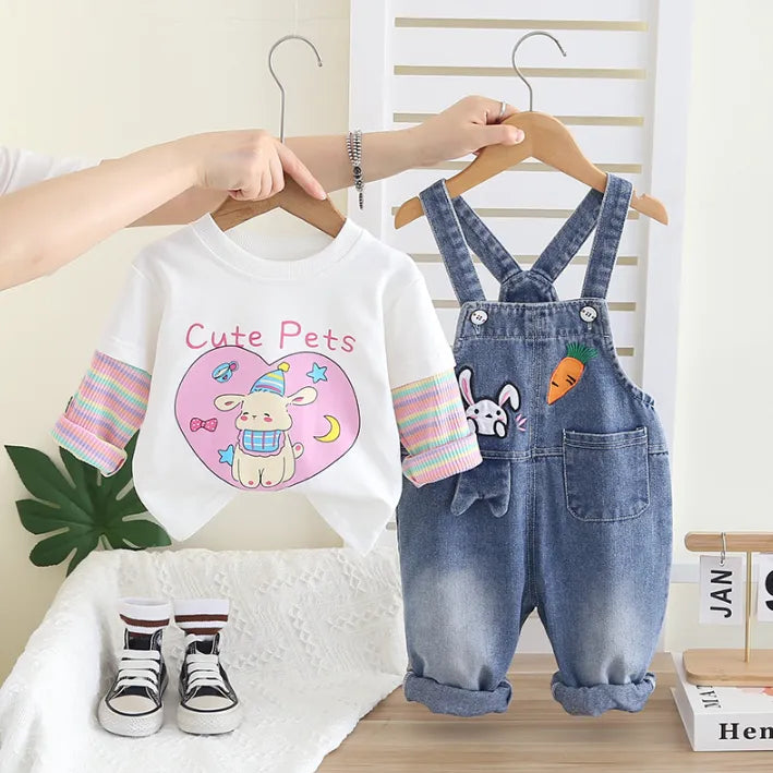 Kız Çocuk Denim Salopetli 2’li Takım – 1-5 Yaş