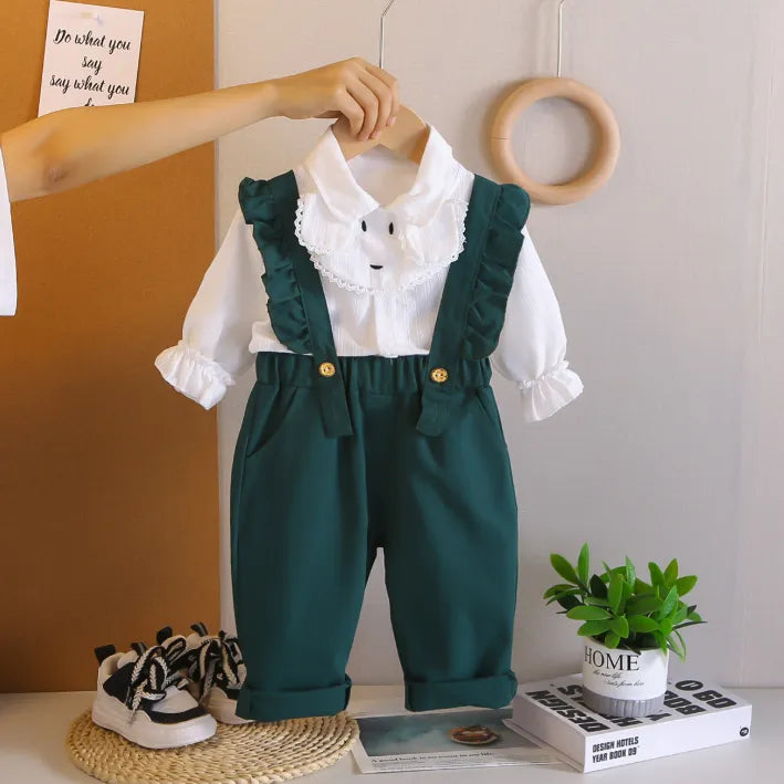 3 Renk Askılı Kız Çocuk Tulum & Gömlek Takımı 1-5 Yaş