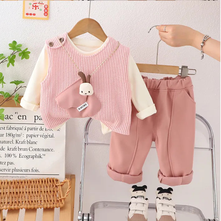 3 Renk Peluş Çantalı 3’lü Kız Çocuk Takımı 1-5 Yaş