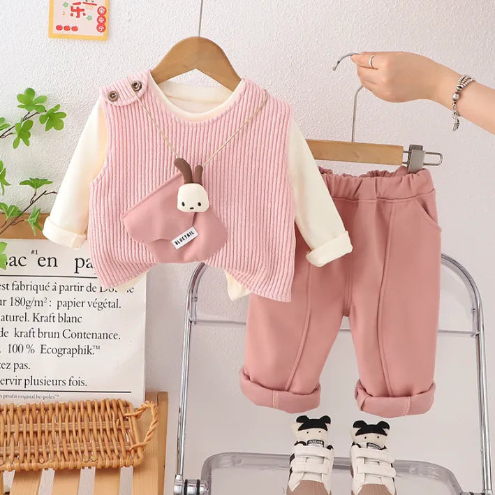 3 Renk Peluş Çantalı 3’lü Kız Çocuk Takımı 1-5 Yaş