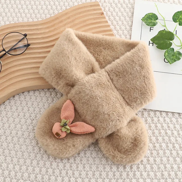 3 Parça Peluş Atkılı Tavşan Cepli Kız Çocuk Takımı 1-5 Yaş