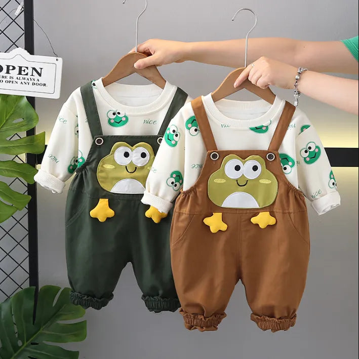 Kurbağa Desenli Unisex Çocuk Salopet Takımı 1-5 Yaş