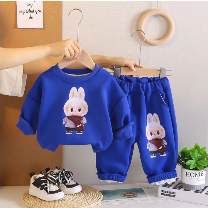 Unisex 1-5 Yaş Tavşan Baskılı 2 Parça Eşofman Takımı(Mavi-Beyaz)