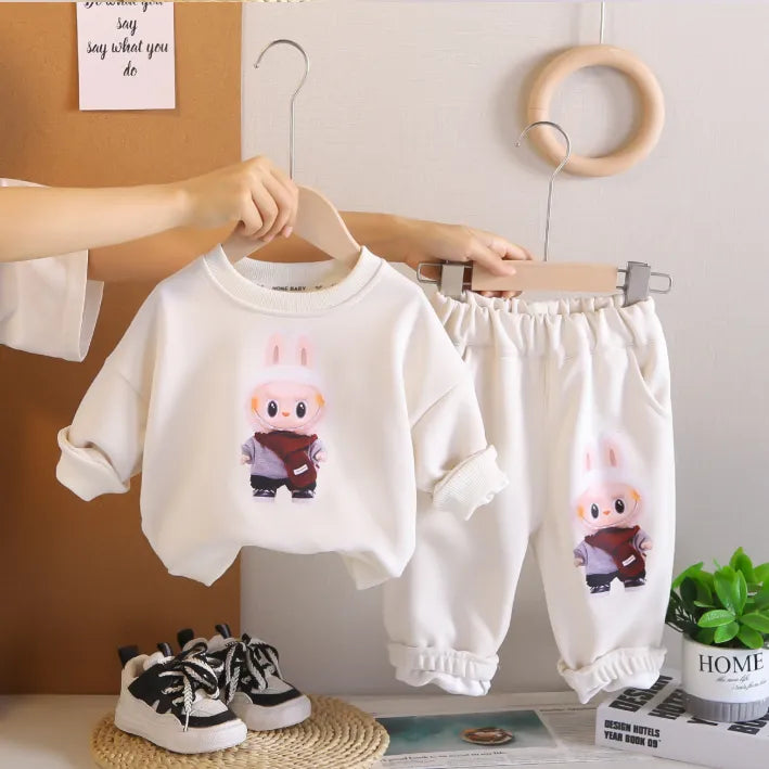 Unisex 1-5 Yaş Tavşan Baskılı 2 Parça Eşofman Takımı(Mavi-Beyaz)