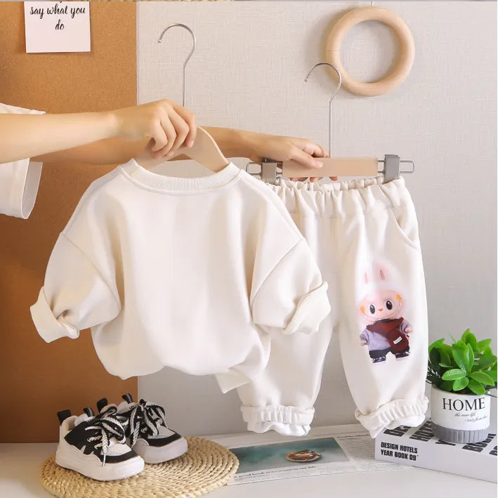 Unisex 1-5 Yaş Tavşan Baskılı 2 Parça Eşofman Takımı(Mavi-Beyaz)