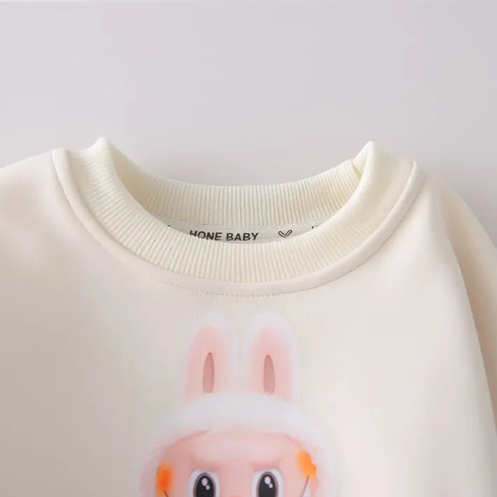 Unisex 1-5 Yaş Tavşan Baskılı 2 Parça Eşofman Takımı(Mavi-Beyaz)