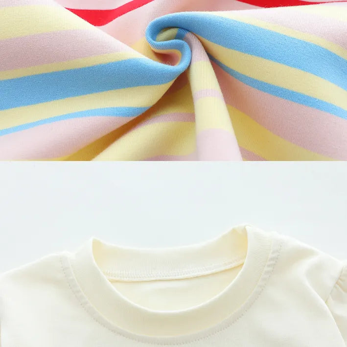 3 Parça 1-5 Yaş Unisex Renkli Çizgili Çocuk Takımı