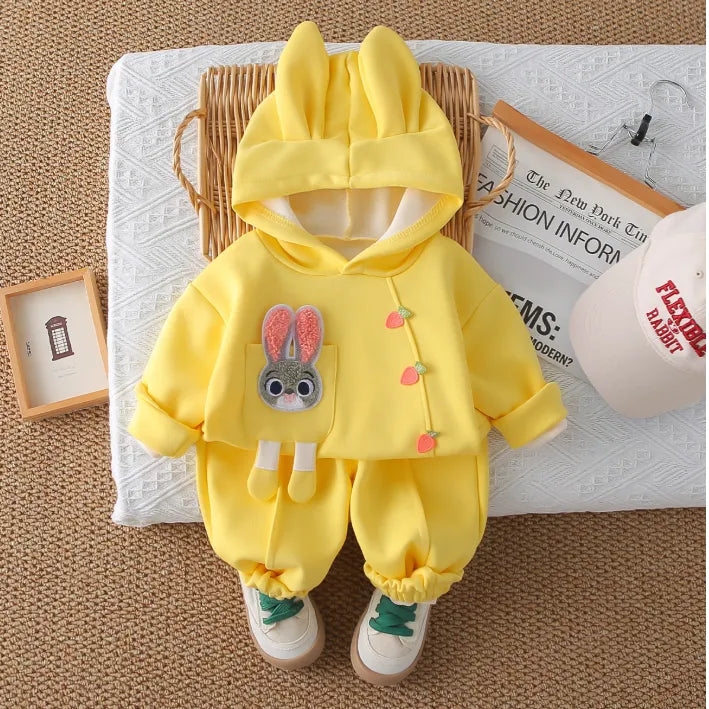 2 Parça 1-5 Yaş Kız Tavşan Desenli Kapüşonlu Çocuk Takımı (3 Renk)