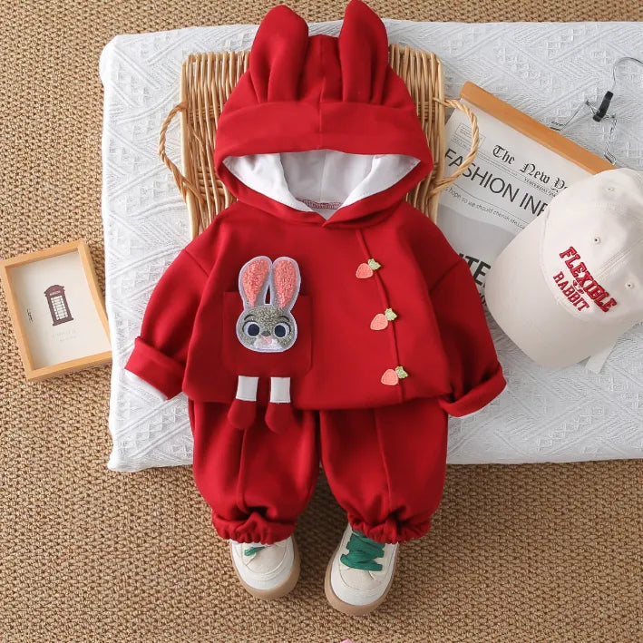 2 Parça 1-5 Yaş Kız Tavşan Desenli Kapüşonlu Çocuk Takımı (3 Renk)