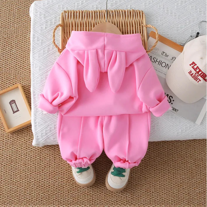 2 Parça 1-5 Yaş Kız Tavşan Desenli Kapüşonlu Çocuk Takımı (3 Renk)