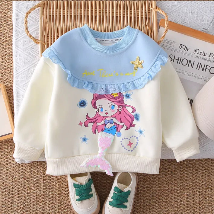 2 Parça 1-5 Yaş Kız Denizkızı Desenli Fırfırlı Çocuk Takımı (2 Renk)