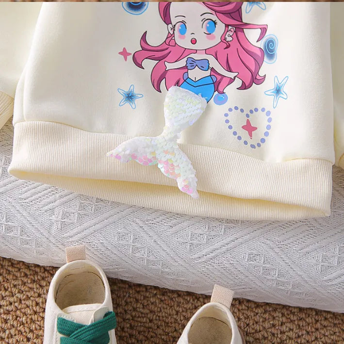 2 Parça 1-5 Yaş Kız Denizkızı Desenli Fırfırlı Çocuk Takımı (2 Renk)