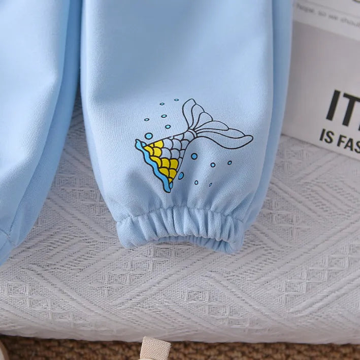 2 Parça 1-5 Yaş Kız Denizkızı Desenli Fırfırlı Çocuk Takımı (2 Renk)