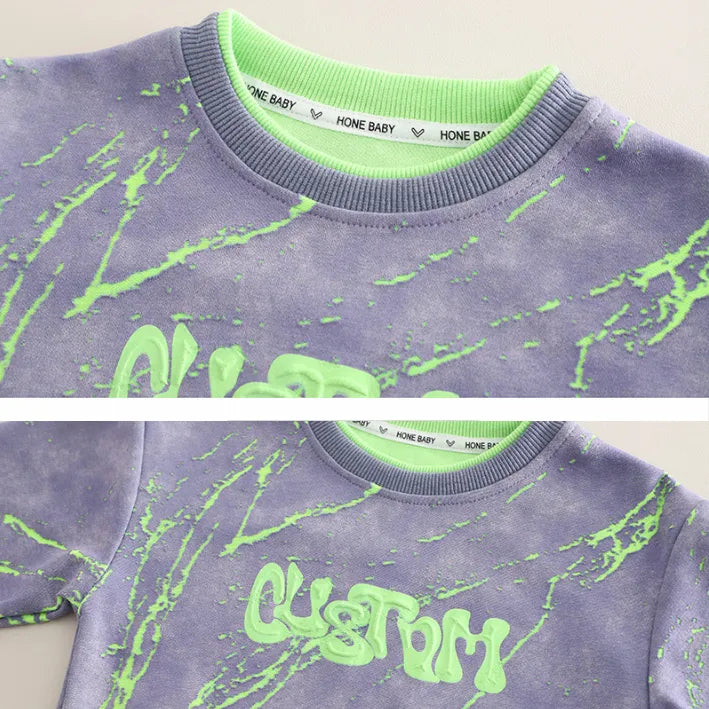 2 Parça 1-5 Yaş Unisex Renkli Desenli Sweat ve Kot Pantolon Çocuk Takımı