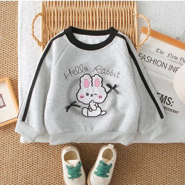 2 Parça 1-5 Yaş Unisex Hello Rabbit Desenli Uzun Kollu Çocuk Takımı (2 Renk)