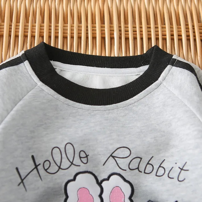 2 Parça 1-5 Yaş Unisex Hello Rabbit Desenli Uzun Kollu Çocuk Takımı (2 Renk)