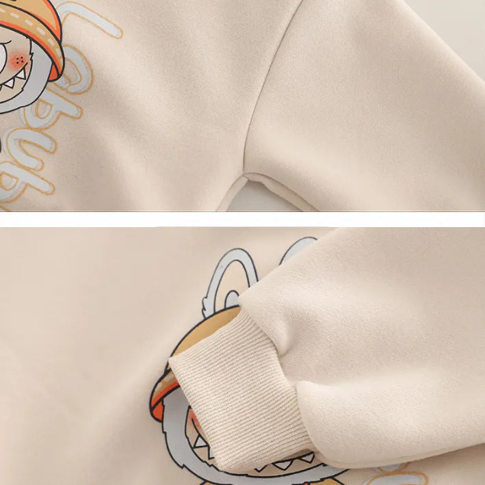 2 Parça 1-5 Yaş Unisex Sevimli Karakter Baskılı Sweat ve Kot Pantolon Takımı