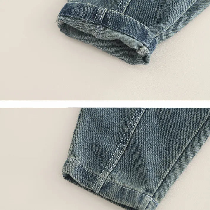 2 Parça 1-5 Yaş Unisex Sevimli Karakter Baskılı Sweat ve Kot Pantolon Takımı