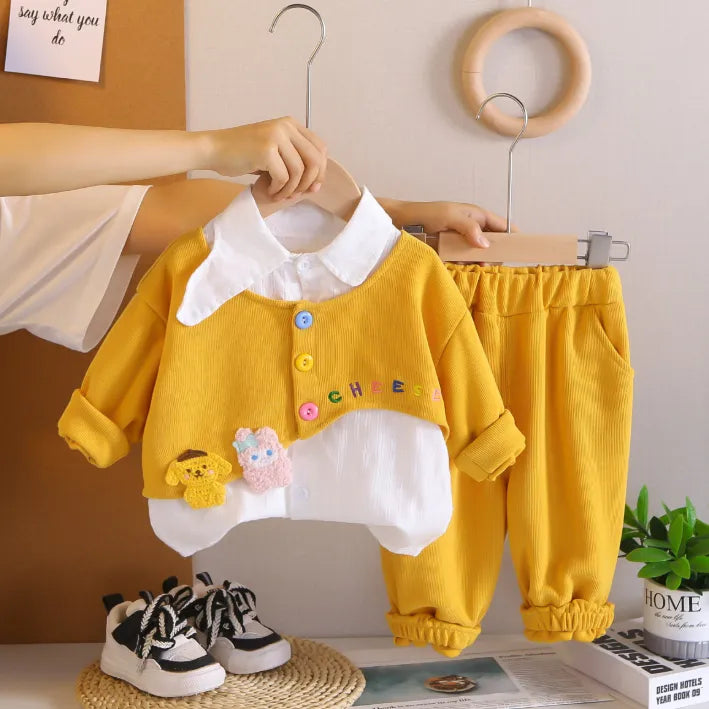 2 Parça 1-5 Yaş Kız Renkli Düğmeli Gömlek Detaylı Çocuk Takımı (3 Renk)