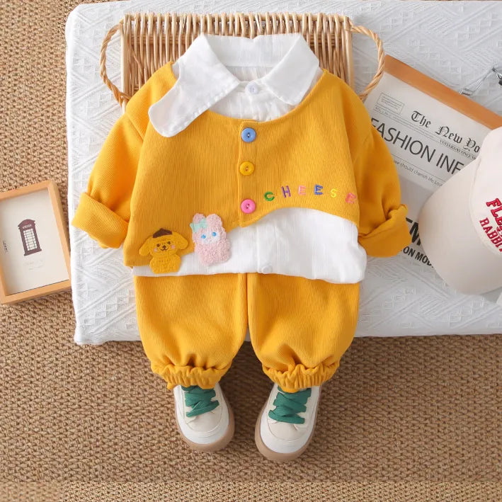 2 Parça 1-5 Yaş Kız Renkli Düğmeli Gömlek Detaylı Çocuk Takımı (3 Renk)