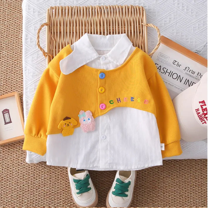 2 Parça 1-5 Yaş Kız Renkli Düğmeli Gömlek Detaylı Çocuk Takımı (3 Renk)