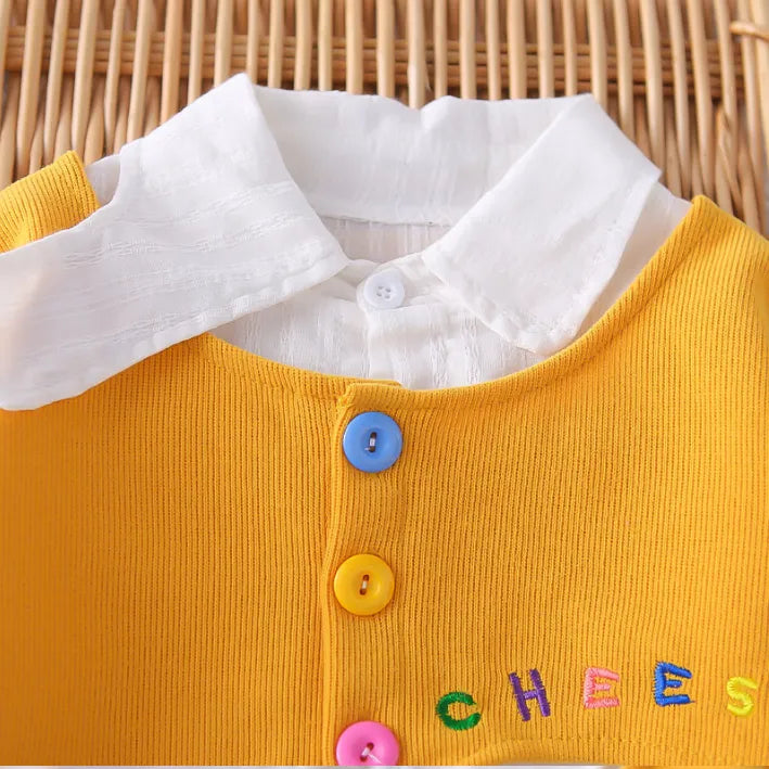 2 Parça 1-5 Yaş Kız Renkli Düğmeli Gömlek Detaylı Çocuk Takımı (3 Renk)