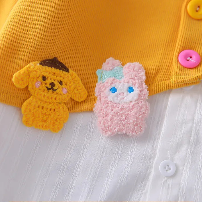 2 Parça 1-5 Yaş Kız Renkli Düğmeli Gömlek Detaylı Çocuk Takımı (3 Renk)