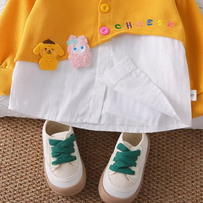 2 Parça 1-5 Yaş Kız Renkli Düğmeli Gömlek Detaylı Çocuk Takımı (3 Renk)